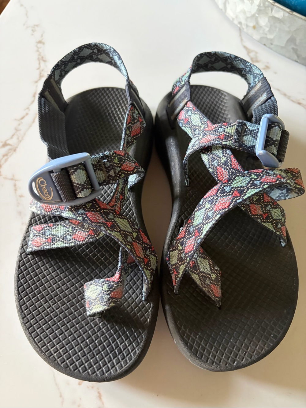 Chaco Z/Cloud Sandals in Black with Multicolor Pattern 7